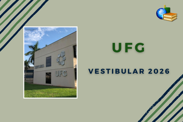 Fundo verde, listras preto e verde, foto da reitoria da UFG
